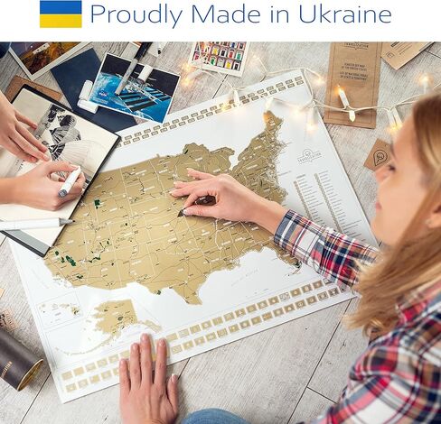 Scratch Off Travel Map World & United States National Parks 2 in 1 - Large 24x17 Quality Laminated Poster Paper - World & USA Wall Posters w/Flags, Art Coloring Pages & Scratch Tool - Traveler Gift in Kuwait