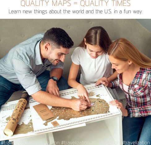 Scratch Off Travel Map World & United States National Parks 2 in 1 - Large 24x17 Quality Laminated Poster Paper - World & USA Wall Posters w/Flags, Art Coloring Pages & Scratch Tool - Traveler Gift in Kuwait