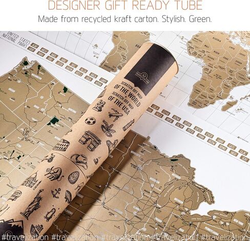 Scratch Off Travel Map World & United States National Parks 2 in 1 - Large 24x17 Quality Laminated Poster Paper - World & USA Wall Posters w/Flags, Art Coloring Pages & Scratch Tool - Traveler Gift in Kuwait