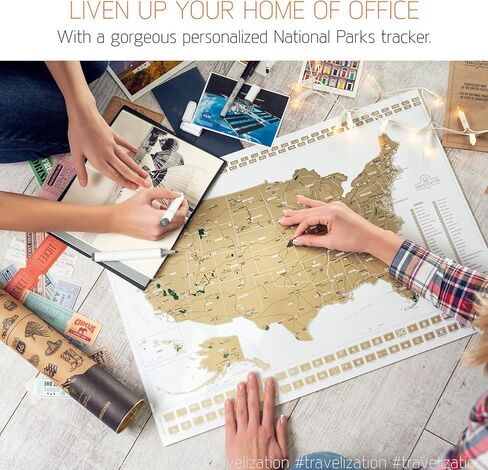 Scratch Off Travel Map World & United States National Parks 2 in 1 - Large 24x17 Quality Laminated Poster Paper - World & USA Wall Posters w/Flags, Art Coloring Pages & Scratch Tool - Traveler Gift in Kuwait