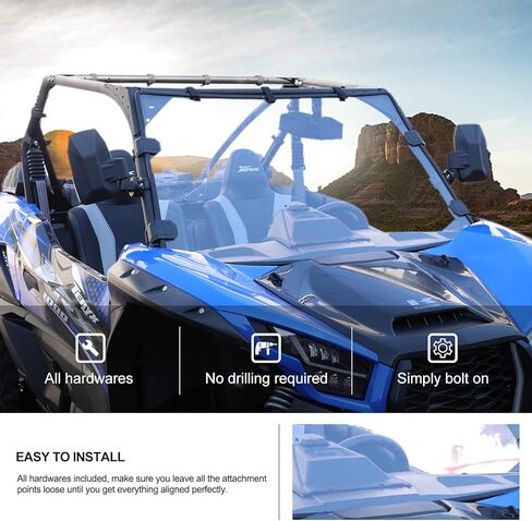 KIWI MASTER Heavy Duty Full Windshield Compatible with 2020-2024 Kawasaki Teryx KRX 1000 Accessories Scratch Resistant in Kuwait