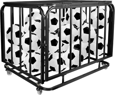 Rolling Sports Ball Storage Garage Portable,35.4x27.6x27.6in Mental Storage Rack Foldable with Lid and Wheels,Large Capacity Sports Equipment Garage Organizer for Indoor Outdoor,Gym,School,Club in Saudi Arabia