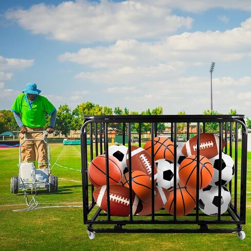 Rolling Sports Ball Storage Garage Portable,35.4x27.6x27.6in Mental Storage Rack Foldable with Lid and Wheels,Large Capacity Sports Equipment Garage Organizer for Indoor Outdoor,Gym,School,Club in Saudi Arabia