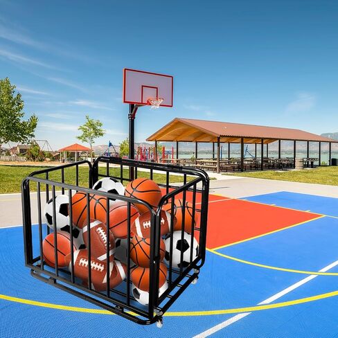 Rolling Sports Ball Storage Garage Portable,35.4x27.6x27.6in Mental Storage Rack Foldable with Lid and Wheels,Large Capacity Sports Equipment Garage Organizer for Indoor Outdoor,Gym,School,Club in Saudi Arabia