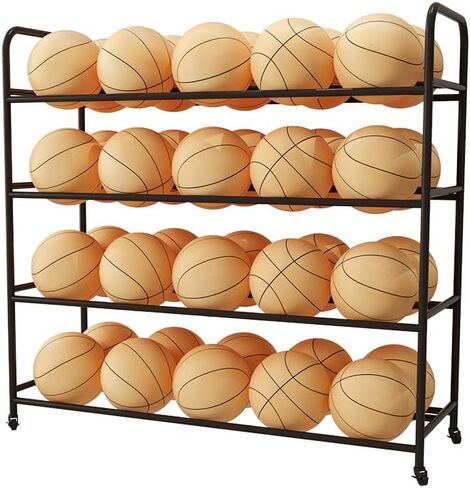 Basketball Racks for Balls with Wheels,Iron Basketball Display Stand Equipment,Ball Cart Ball Racks for Garage Ball Holder,Volleyball Sports Ball Storage Ball Organizer(Black,4-Tier,40 Balls) in Kuwait