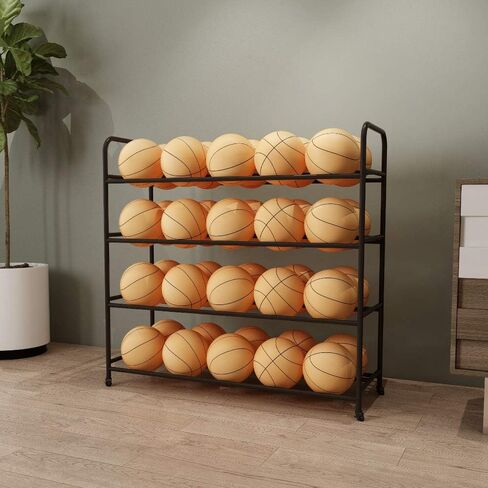 Basketball Racks for Balls with Wheels,Iron Basketball Display Stand Equipment,Ball Cart Ball Racks for Garage Ball Holder,Volleyball Sports Ball Storage Ball Organizer(Black,4-Tier,40 Balls) in Kuwait