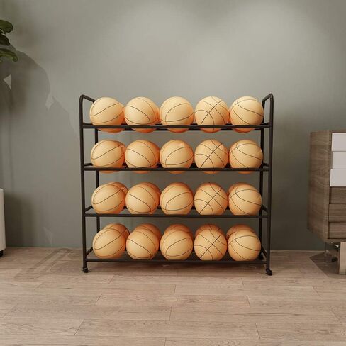 Basketball Racks for Balls with Wheels,Iron Basketball Display Stand Equipment,Ball Cart Ball Racks for Garage Ball Holder,Volleyball Sports Ball Storage Ball Organizer(Black,4-Tier,40 Balls) in Kuwait