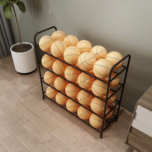 Basketball Racks for Balls with Wheels,Iron Basketball Display Stand Equipment,Ball Cart Ball Racks for Garage Ball Holder,Volleyball Sports Ball Storage Ball Organizer(Black,4-Tier,40 Balls) in Kuwait
