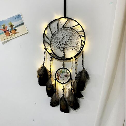7 الشاكرات حلم الماسكات شجرة الحياة الأسود Dreamcatchers مع ريشة حبة اليدوية الجدار شنقا الحلي لغرفة النوم ديكور المنزل نعمة هدية حفل زفاف in Saudi Arabia