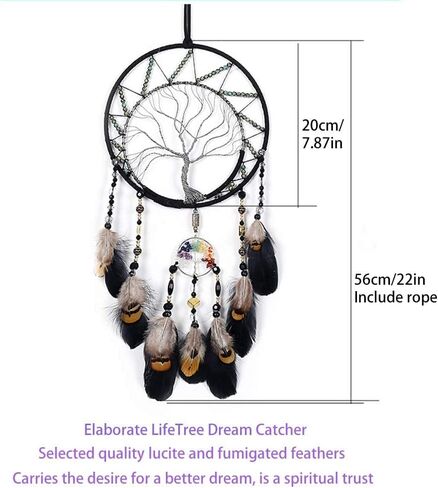 7 الشاكرات حلم الماسكات شجرة الحياة الأسود Dreamcatchers مع ريشة حبة اليدوية الجدار شنقا الحلي لغرفة النوم ديكور المنزل نعمة هدية حفل زفاف in Saudi Arabia