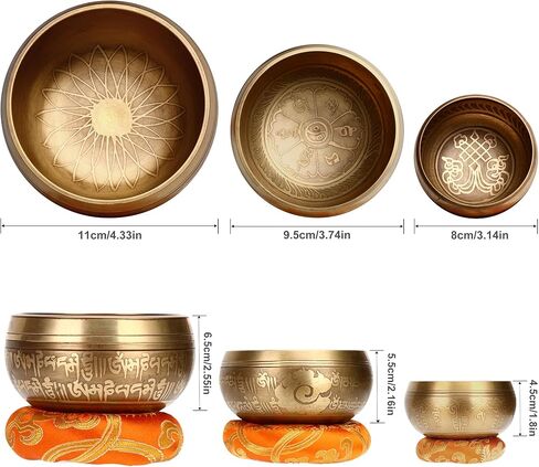 Tibetan Singing Bowl Set - Easy To Play for Beginners - Authentic Handcrafted Mindfulness Meditation Holistic Sound Bowl 7 Chakra Healing Gift by Himalayan Bazaar in Kuwait