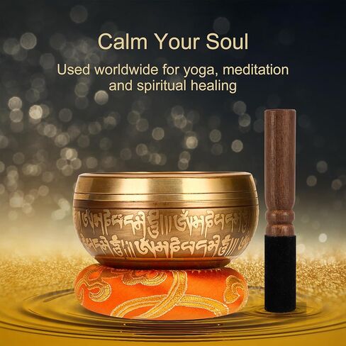 Tibetan Singing Bowl Set - Easy To Play for Beginners - Authentic Handcrafted Mindfulness Meditation Holistic Sound Bowl 7 Chakra Healing Gift by Himalayan Bazaar in Kuwait