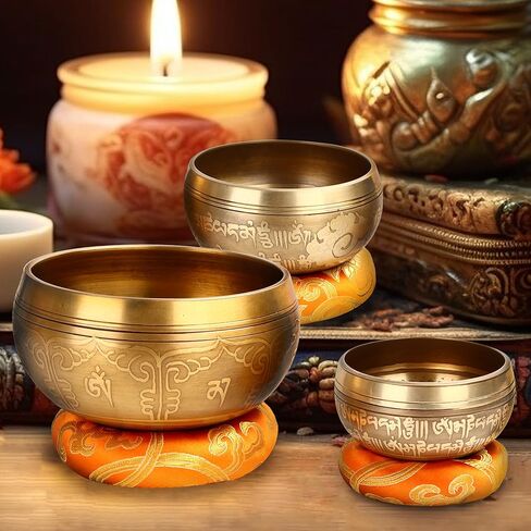 Tibetan Singing Bowl Set - Easy To Play for Beginners - Authentic Handcrafted Mindfulness Meditation Holistic Sound Bowl 7 Chakra Healing Gift by Himalayan Bazaar in Kuwait