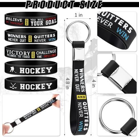 Henoyso 24 Pcs Hockey Bracelets for Boys Field Hockey Gifts Hockey Party Favors Bulk Silicone Motivational Bracelets and Keychain for Sport Themed Hockey Teams Players Fans Gifts in Saudi Arabia