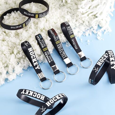 Henoyso 24 Pcs Hockey Bracelets for Boys Field Hockey Gifts Hockey Party Favors Bulk Silicone Motivational Bracelets and Keychain for Sport Themed Hockey Teams Players Fans Gifts in Saudi Arabia
