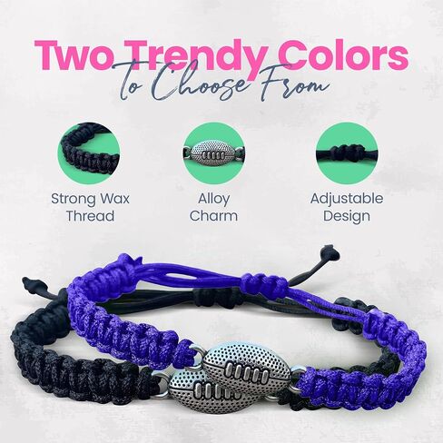 Sportybella Football Bracelet Adjustable Paracord Bracelets. Unisex Football Charm Bracelet. Weaved Bracelet String w/Football Charm. Football Gifts in Kuwait