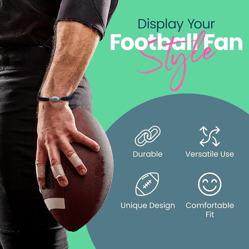 Sportybella Football Bracelet Adjustable Paracord Bracelets. Unisex Football Charm Bracelet. Weaved Bracelet String w/Football Charm. Football Gifts in Kuwait