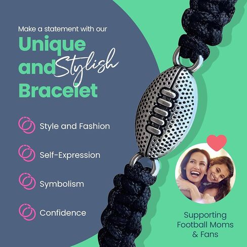 Sportybella Football Bracelet Adjustable Paracord Bracelets. Unisex Football Charm Bracelet. Weaved Bracelet String w/Football Charm. Football Gifts in Kuwait