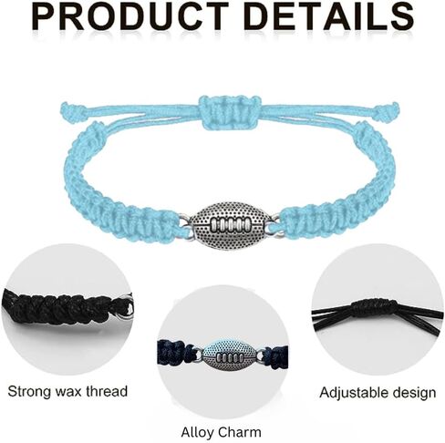 Sportybella Football Bracelet Adjustable Paracord Bracelets. Unisex Football Charm Bracelet. Weaved Bracelet String w/Football Charm. Football Gifts in Kuwait