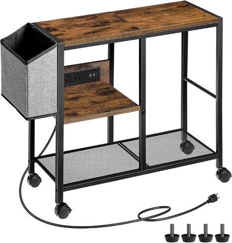 حامل طابعة مع محطة شحن، عربة طابعة ثلاثية الطبقات مع حقيبة جانبية، طاولة طابعة دوارة بعجلات للمكتب المنزلي، رف طابعة للمساحات الصغيرة، بني ريفي PTHR22E01 in Kuwait