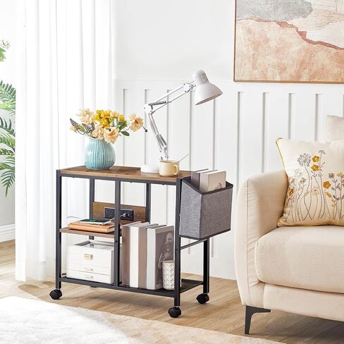 حامل طابعة مع محطة شحن، عربة طابعة ثلاثية الطبقات مع حقيبة جانبية، طاولة طابعة دوارة بعجلات للمكتب المنزلي، رف طابعة للمساحات الصغيرة، بني ريفي PTHR22E01 in Kuwait