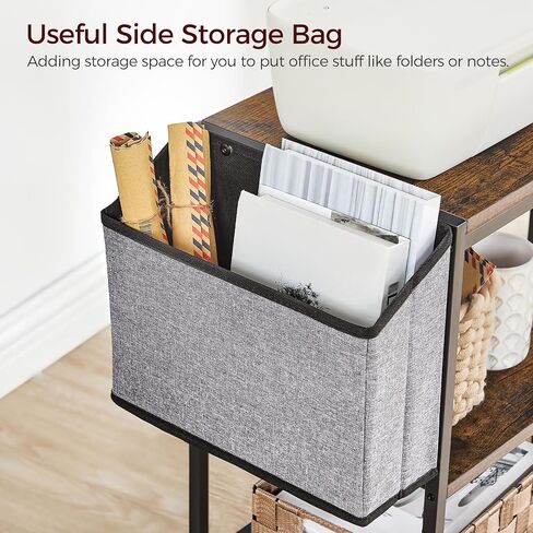 حامل طابعة مع محطة شحن، عربة طابعة ثلاثية الطبقات مع حقيبة جانبية، طاولة طابعة دوارة بعجلات للمكتب المنزلي، رف طابعة للمساحات الصغيرة، بني ريفي PTHR22E01 in Kuwait