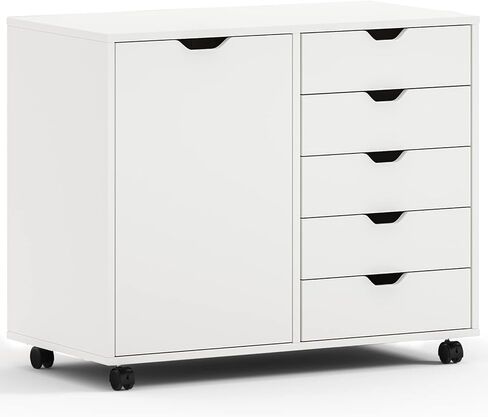 خزانة تخزين متنقلة من Maxtown ذات 5 أدراج، خزانة خشبية مع باب، حامل طابعة مع أرفف تخزين للمكتب المنزلي، أبيض in Saudi Arabia