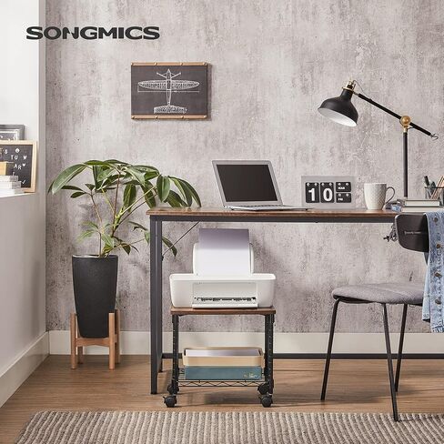 حامل طابعة SONGMICS، عربة طابعة تحت المكتب بطبقتين على عجلات، طاولة طابعة مع رف تخزين، إطار معدني، 16.1 × 12.2 × 15 بوصة، بني ريفي وأسود ULGR301B02 in Kuwait
