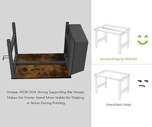 VEDECASA حامل حامل طابعة خشبي أبيض تحت المكتب مع صندوق تخزين وخطاف سماعة الرأس للمكتب المنزلي، منظم متعدد الأغراض رف طابعة سطح المكتب الحديث مع وسادات قابلة للتعديل مضادة للانزلاق (أبيض) in Kuwait