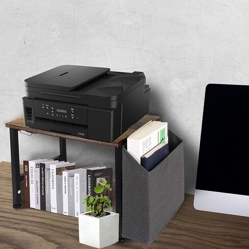 VEDECASA حامل حامل طابعة خشبي أبيض تحت المكتب مع صندوق تخزين وخطاف سماعة الرأس للمكتب المنزلي، منظم متعدد الأغراض رف طابعة سطح المكتب الحديث مع وسادات قابلة للتعديل مضادة للانزلاق (أبيض) in Kuwait