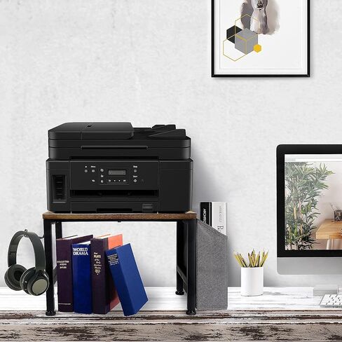 VEDECASA حامل حامل طابعة خشبي أبيض تحت المكتب مع صندوق تخزين وخطاف سماعة الرأس للمكتب المنزلي، منظم متعدد الأغراض رف طابعة سطح المكتب الحديث مع وسادات قابلة للتعديل مضادة للانزلاق (أبيض) in Kuwait