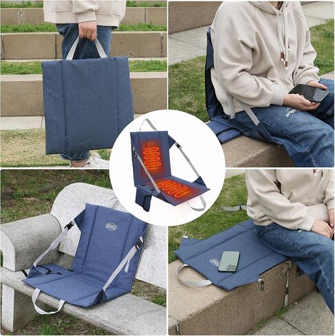 Heated Stadium Seat Cushion Pad Cordless Rechargeable 149F USB Battery Heated Bleacher Cushion Portable Heating Pad with Backrest Heating for Outdoor Camping, Fishing - 3 Heat Settings (NO Power Bank) in Saudi Arabia