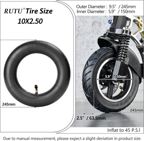 RUTU 10 × 2.50 إطار أو أنبوب داخلي ومجموعة إطارات بديلة للدراجات البخارية الكهربائية ذاتية التوازن الذكية، لوحة تحوم تناسب عجلات سكوتر 10 بوصة، 36 فولت، 48 فولت، 400 وات، 500 وات، 800 وات محرك محور in Saudi Arabia