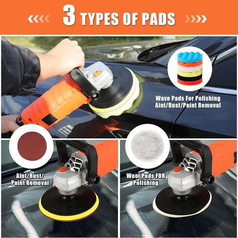 ملمع، شمع عازل قوي، ملمع دوار 7 سرعات مع لوحة دعم 6 بوصة و7 بوصة، ملمع دوار 1580 وات لتلميع السيارات، إزالة الشعر بالشمع، الصقل، الصنفرة in Kuwait