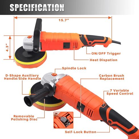 ملمع، شمع عازل قوي، ملمع دوار 7 سرعات مع لوحة دعم 6 بوصة و7 بوصة، ملمع دوار 1580 وات لتلميع السيارات، إزالة الشعر بالشمع، الصقل، الصنفرة in Kuwait