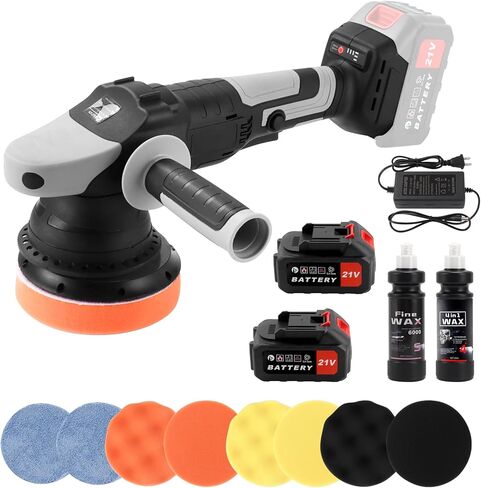 مجموعة تلميع عازلة لاسلكية، أداة تلميع لتفاصيل السيارة، آلة تلميع أوتوماتيكية محمولة مقاس 5 بوصة، 3 سرعات متغيرة مع قطعتين من البطارية ومركبي تلميع in Kuwait