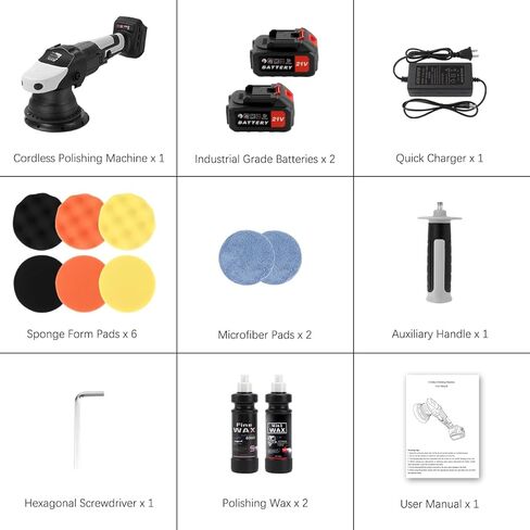 مجموعة تلميع عازلة لاسلكية، أداة تلميع لتفاصيل السيارة، آلة تلميع أوتوماتيكية محمولة مقاس 5 بوصة، 3 سرعات متغيرة مع قطعتين من البطارية ومركبي تلميع in Kuwait