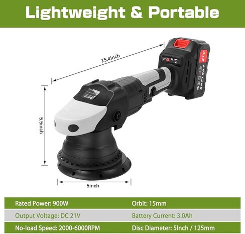 مجموعة تلميع عازلة لاسلكية، أداة تلميع لتفاصيل السيارة، آلة تلميع أوتوماتيكية محمولة مقاس 5 بوصة، 3 سرعات متغيرة مع قطعتين من البطارية ومركبي تلميع in Kuwait