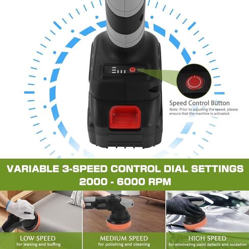 مجموعة تلميع عازلة لاسلكية، أداة تلميع لتفاصيل السيارة، آلة تلميع أوتوماتيكية محمولة مقاس 5 بوصة، 3 سرعات متغيرة مع قطعتين من البطارية ومركبي تلميع in Kuwait