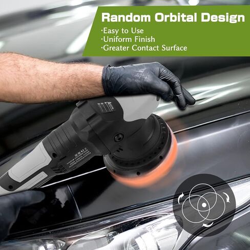 مجموعة تلميع عازلة لاسلكية، أداة تلميع لتفاصيل السيارة، آلة تلميع أوتوماتيكية محمولة مقاس 5 بوصة، 3 سرعات متغيرة مع قطعتين من البطارية ومركبي تلميع in Kuwait