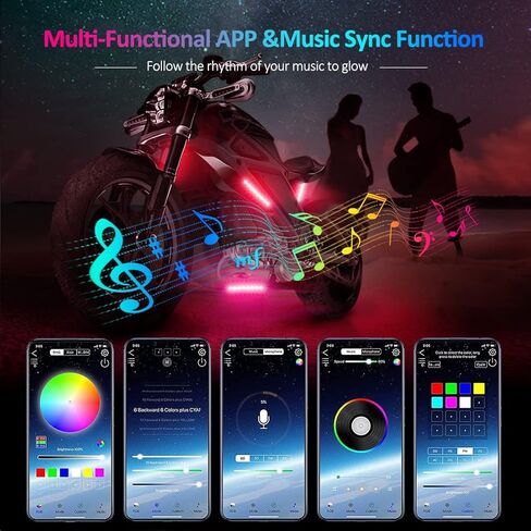 12pcs Motorcycle underglow LED Light Kit, RGB Motorcycle LED Interior Strip Lights with Music Mode, Multicolor Brake Light Function Waterproof Motorcycle Accessories - Wireless APP Control, DC 12V in Kuwait