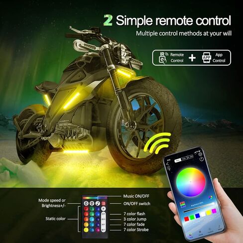 12pcs Motorcycle underglow LED Light Kit, RGB Motorcycle LED Interior Strip Lights with Music Mode, Multicolor Brake Light Function Waterproof Motorcycle Accessories - Wireless APP Control, DC 12V in Kuwait