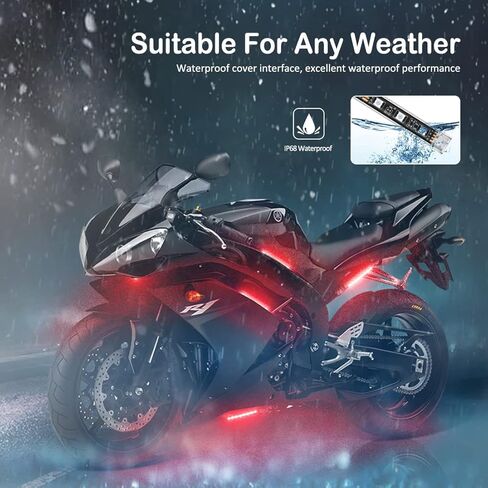12pcs Motorcycle underglow LED Light Kit, RGB Motorcycle LED Interior Strip Lights with Music Mode, Multicolor Brake Light Function Waterproof Motorcycle Accessories - Wireless APP Control, DC 12V in Kuwait