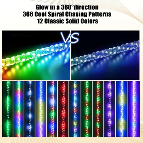 RGB LED Whip Lights, 2PCS 4FT Spiral Whip Light Chase Light with Spring Base RF Remote Control Lighted Antenna Whips Rocker Switch, Light Bar for ATV UTV Polaris Dune Buggy Offroad Truck in Kuwait