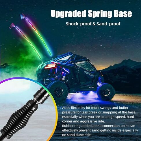 RGB LED Whip Lights, 2PCS 4FT Spiral Whip Light Chase Light with Spring Base RF Remote Control Lighted Antenna Whips Rocker Switch, Light Bar for ATV UTV Polaris Dune Buggy Offroad Truck in Kuwait