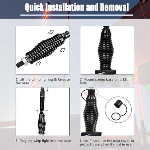 RGB LED Whip Lights, 2PCS 4FT Spiral Whip Light Chase Light with Spring Base RF Remote Control Lighted Antenna Whips Rocker Switch, Light Bar for ATV UTV Polaris Dune Buggy Offroad Truck in Kuwait