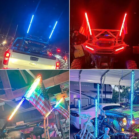 RGB LED Whip Lights, 2PCS 4FT Spiral Whip Light Chase Light with Spring Base RF Remote Control Lighted Antenna Whips Rocker Switch, Light Bar for ATV UTV Polaris Dune Buggy Offroad Truck in Kuwait