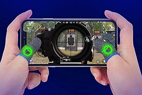 قفازات ألعاب مخططة من الألياف الفضية باللون الأزرق للأيدي المتعرقة وأكمام أصابع لأجهزة التحكم في الألعاب المحمولة (عبوة من 2) أكمام إصبع إبهام مضادة للعرق قابلة للتنفس لجامعة الأسطورة، PUBG، قواعد البقاء in Kuwait