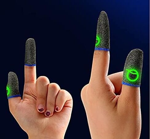 قفازات ألعاب مخططة من الألياف الفضية باللون الأزرق للأيدي المتعرقة وأكمام أصابع لأجهزة التحكم في الألعاب المحمولة (عبوة من 2) أكمام إصبع إبهام مضادة للعرق قابلة للتنفس لجامعة الأسطورة، PUBG، قواعد البقاء in Kuwait