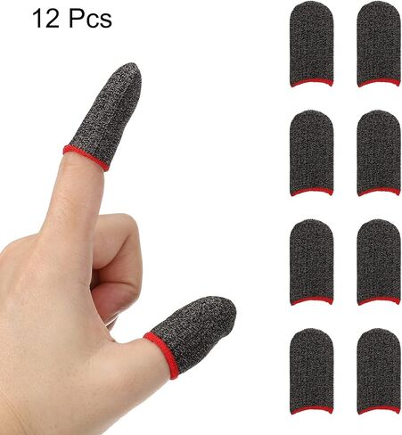 MECCANIXITY Mobile Gaming Finger Sleeve Controller Finger Thumb Sleeve Finger Gloves Black, Silver Fiber Anti-Sweat Breathable, for Phone Game, Pack of 12 in Kuwait